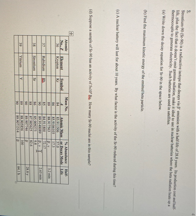 Solved Strontium 90 Sr 90 Is A Radioactive Isotope That 3484
