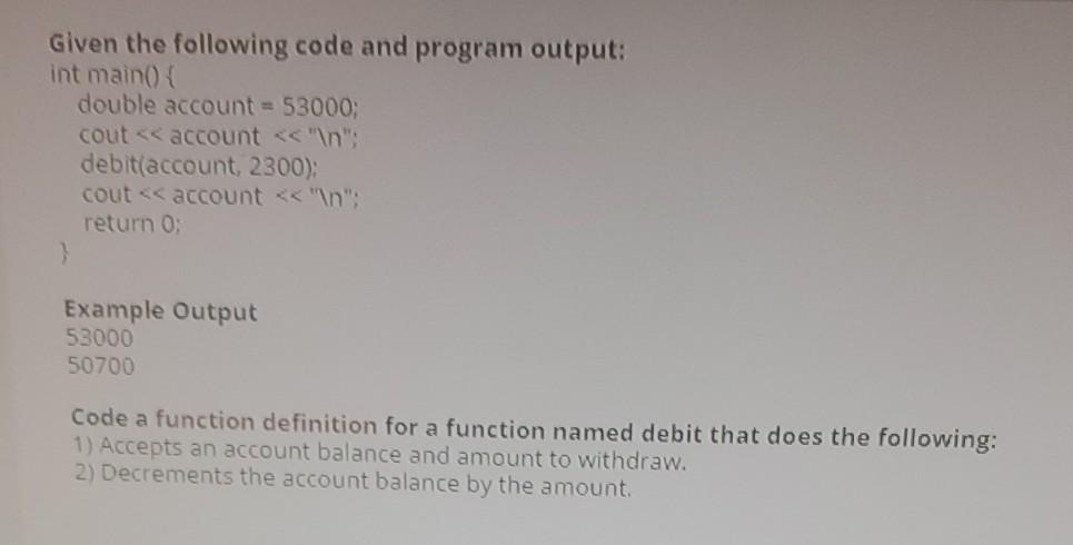 Solved Given the following code and program output: int | Chegg.com