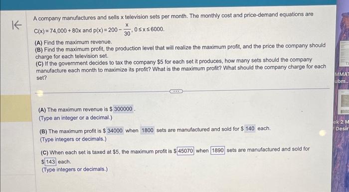 Solved A company manufactures and sells x television sets | Chegg.com