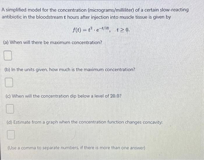 Solved A simplified model for the concentration | Chegg.com