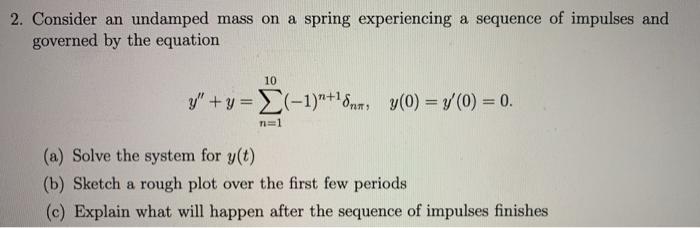 Solved 2. Consider an undamped mass on a spring experiencing | Chegg.com