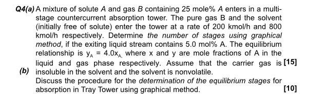 Solved Q4(a) A mixture of solute A and gas B containing 25 | Chegg.com