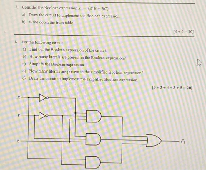 Solved 7. Consider The Boolean Expression X = (A'B + BC). A) | Chegg.com