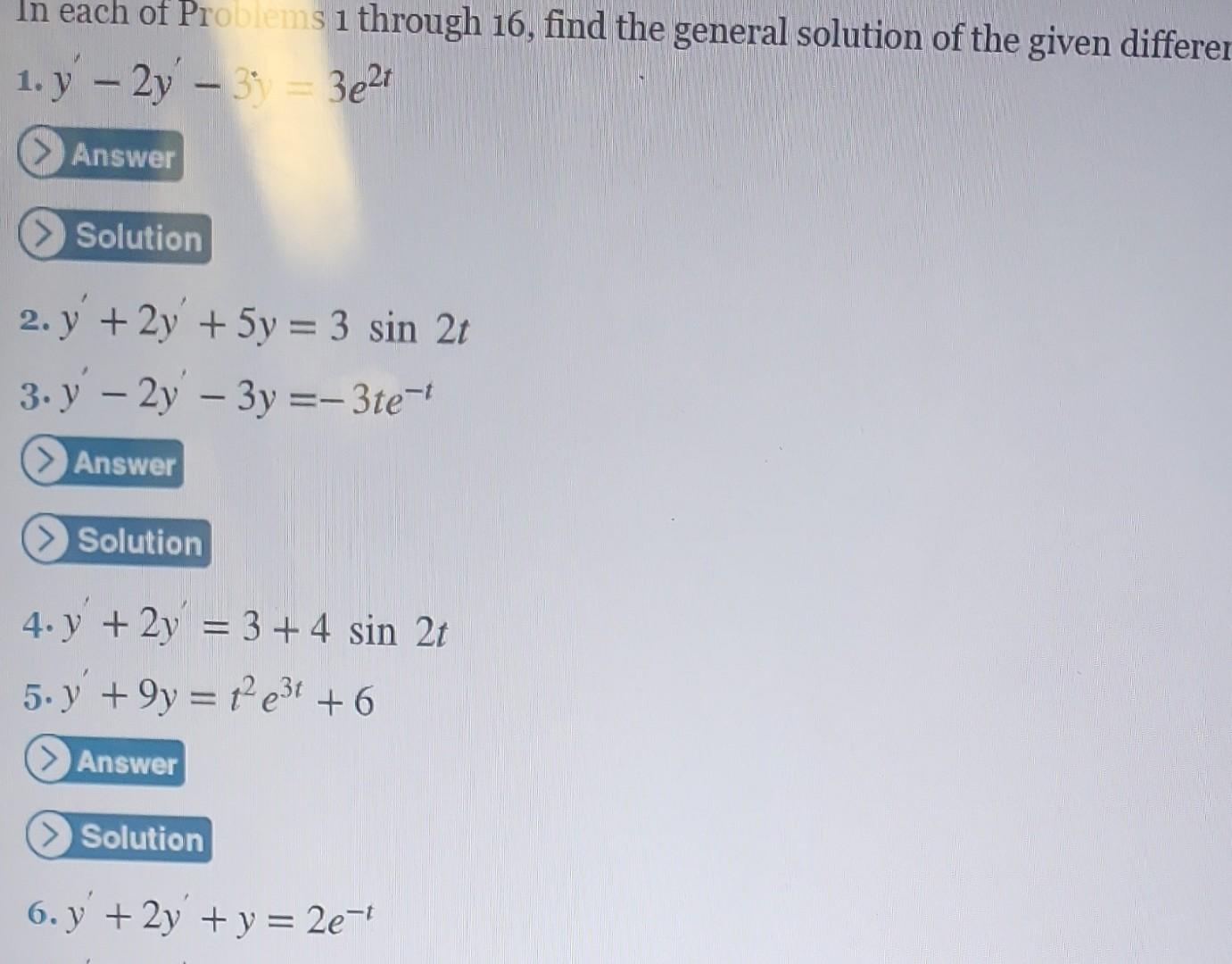Solved diff eq find the general solution 1 and 6 please | Chegg.com