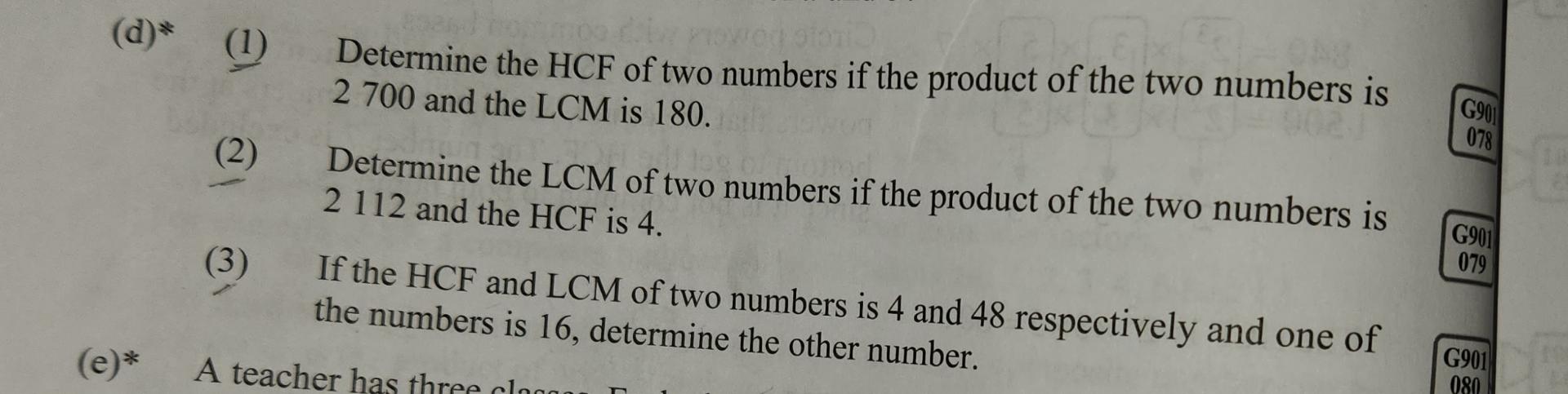 Solved (d)*(1) Determine the HCF of two numbers if the | Chegg.com