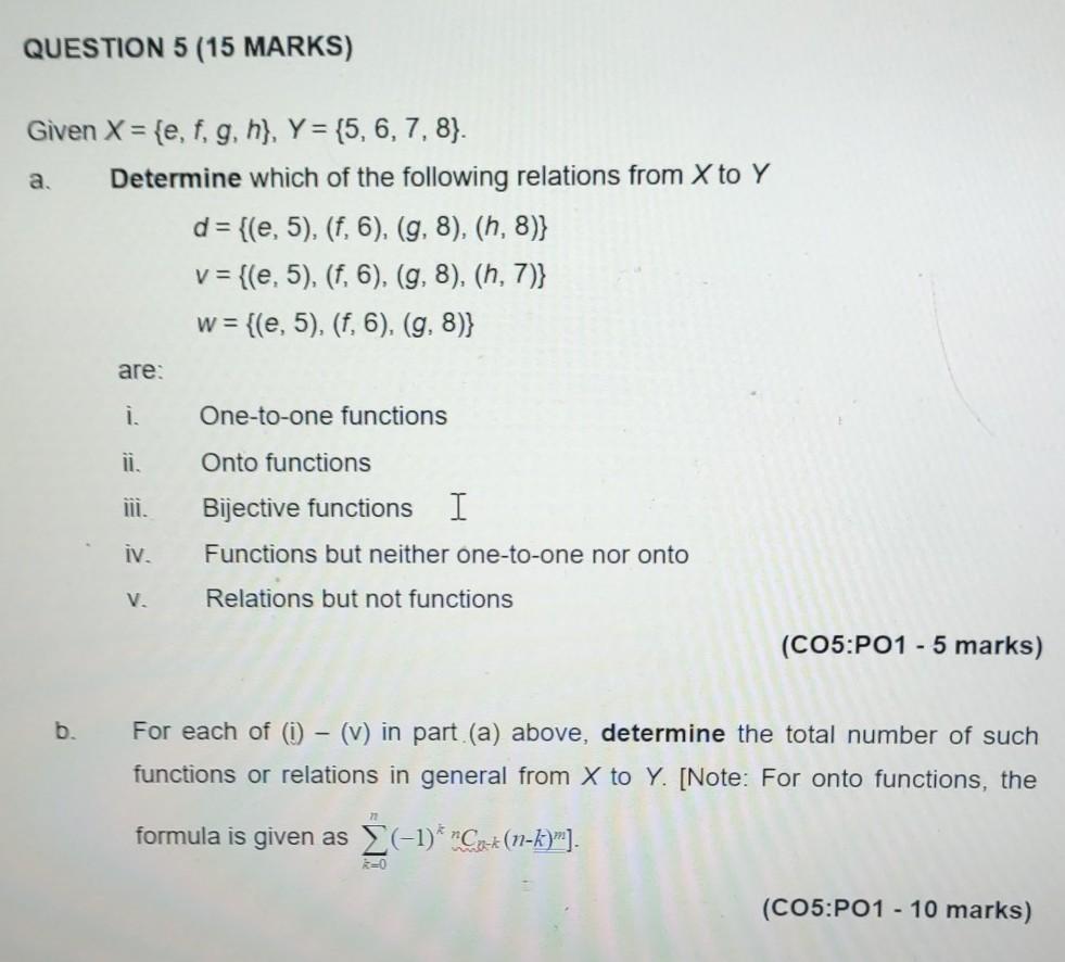 Solved Question 5 15 Marks A Given X E F G H Y Chegg Com