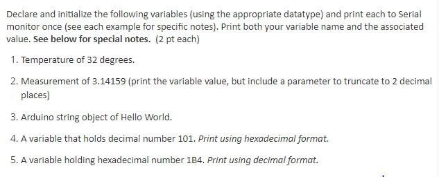 Solved Declare and initialize the following variables (using | Chegg.com