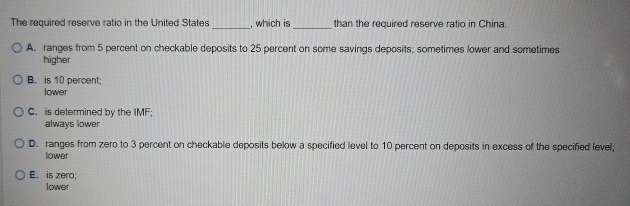 Solved The required reserve ratio in the United States | Chegg.com