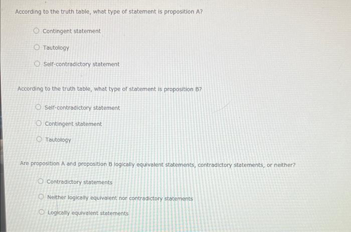 Solved According To The Truth Table, What Type Of Statement | Chegg.com