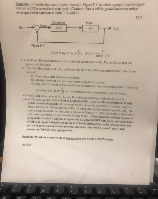 Problem 3: Consider the control system shown in | Chegg.com