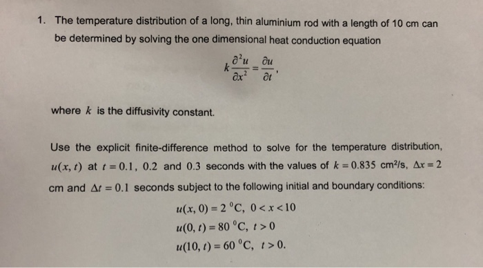 Solved 1. The temperature distribution of a long, thin | Chegg.com