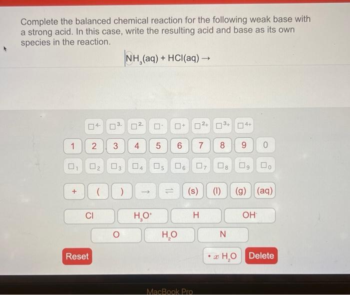 Solved Complete The Balanced Chemical Reaction For The | Chegg.com