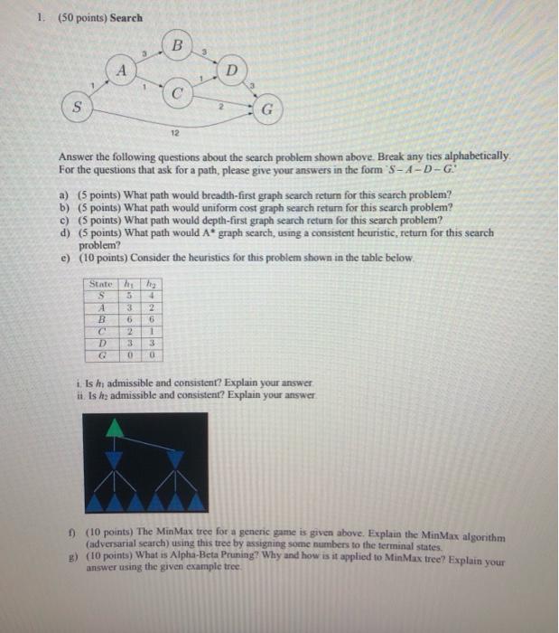 Solved 1. (50 Points) Search B 3 A D S G 12 Answer The | Chegg.com