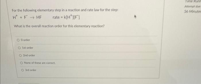 Solved For the following elementary step in a reaction and | Chegg.com