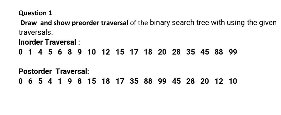 Solved Question 1 Draw and show preorder traversal of the | Chegg.com