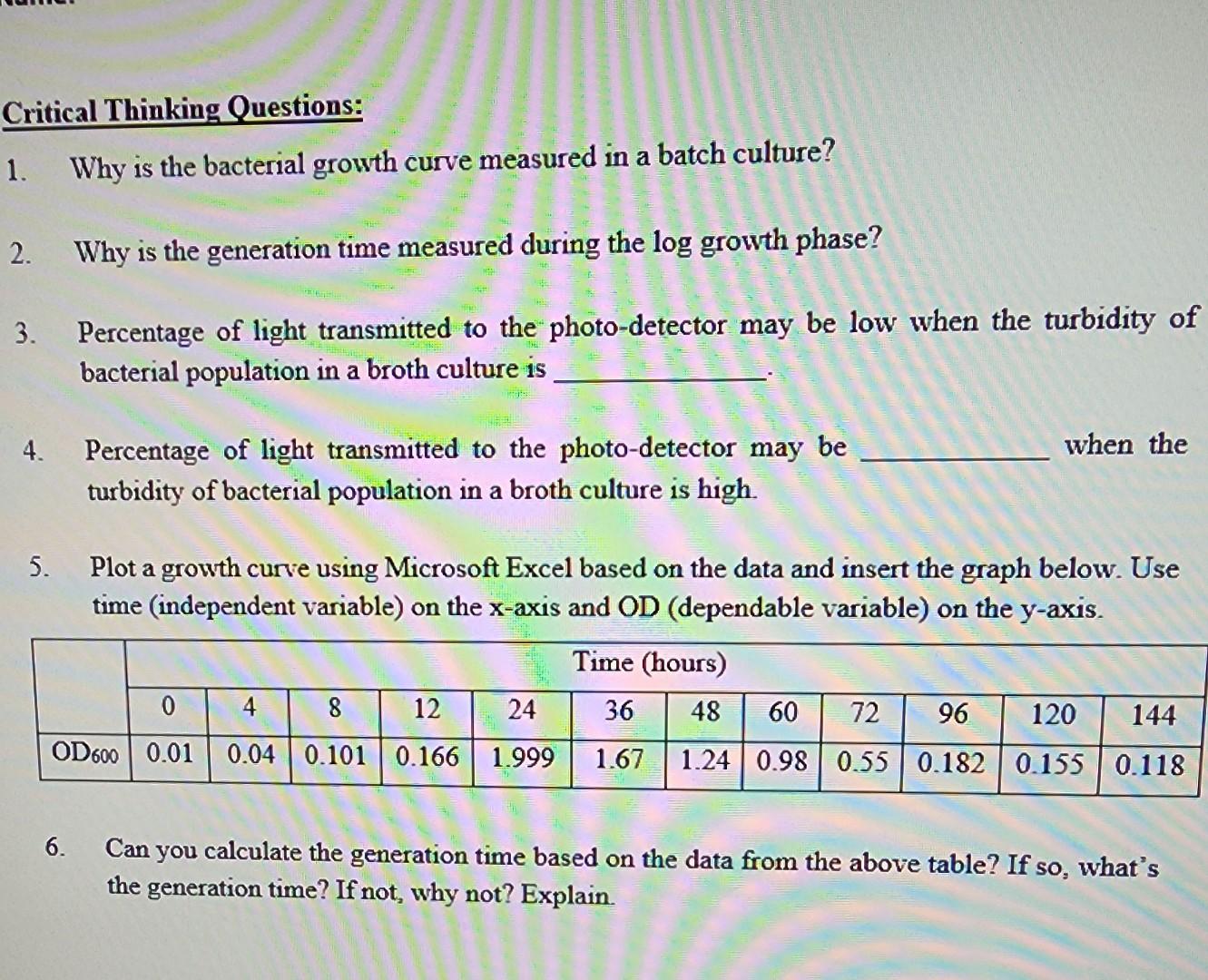 bacterial growth curve experiment with bacterial growth labster quizlet