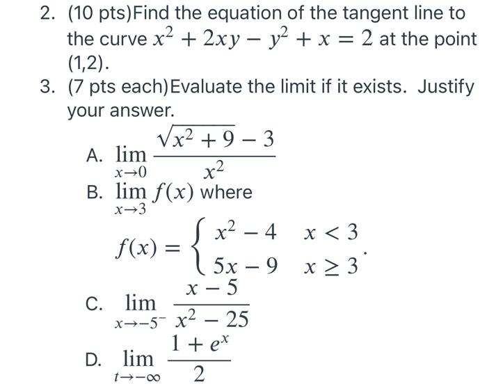 Solved X0 2 10 Pts Find The Equation Of The Tangent Line Chegg Com