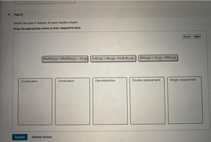 Solved Part D Identity the type of reaction for each | Chegg.com