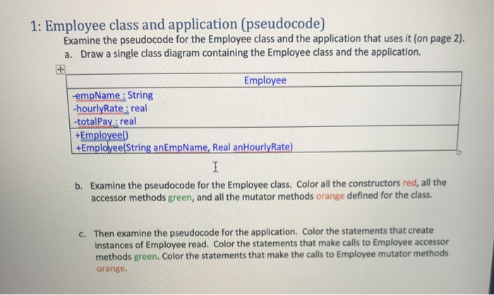 Solved 1: Employee class and application (pseudocode) | Chegg.com