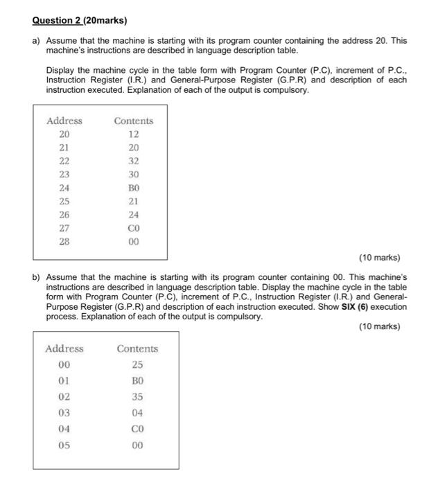 Solved Question 2 (20marks) a) Assume that the machine is | Chegg.com