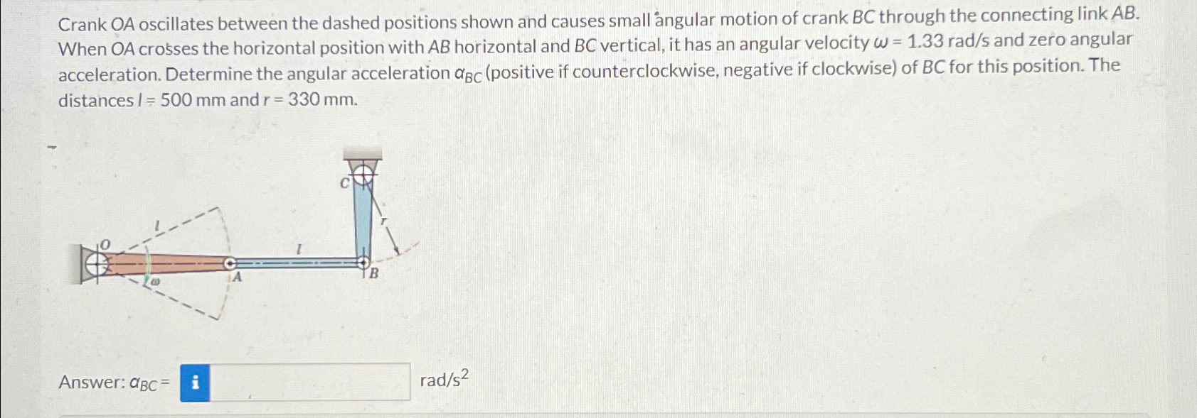 Solved Crank OA ﻿oscillates Between The Dashed Positions | Chegg.com