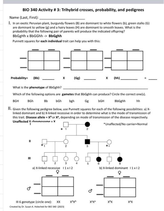 Solved BIO 340 Activity \# 3: Trihybrid crosses, | Chegg.com