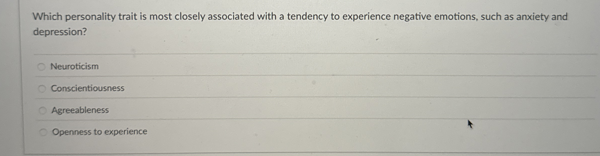 Solved Which personality trait is most closely associated | Chegg.com