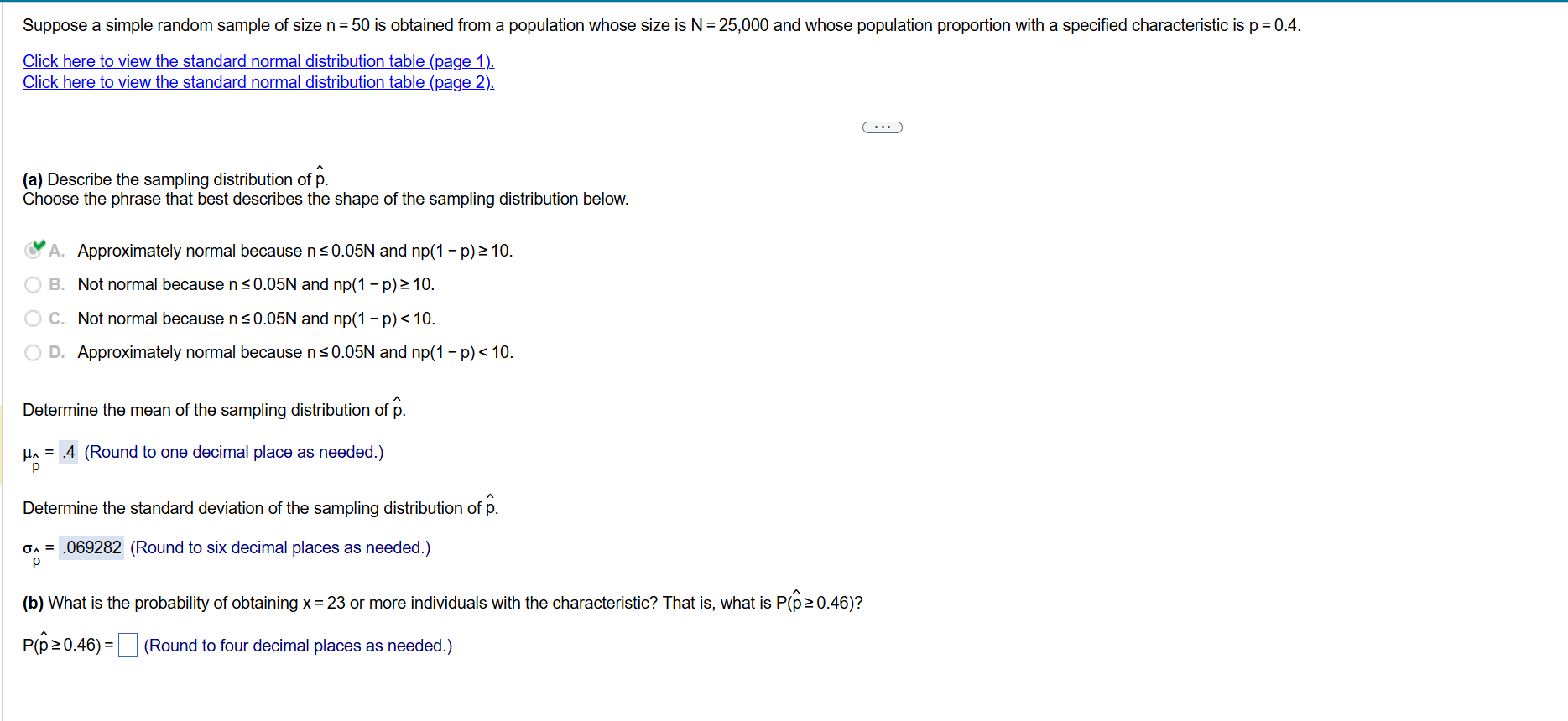Solved (a) ﻿Describe the sampling distribution of | Chegg.com