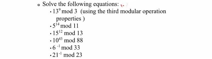 Solved . Solve the following equations: . 13° mod 3 (using | Chegg.com
