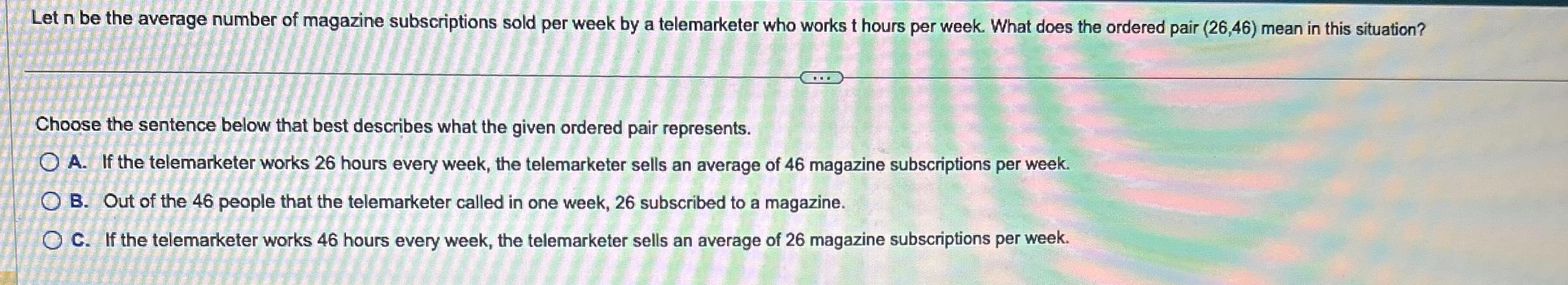 Solved Let n ﻿be the average number of magazine | Chegg.com