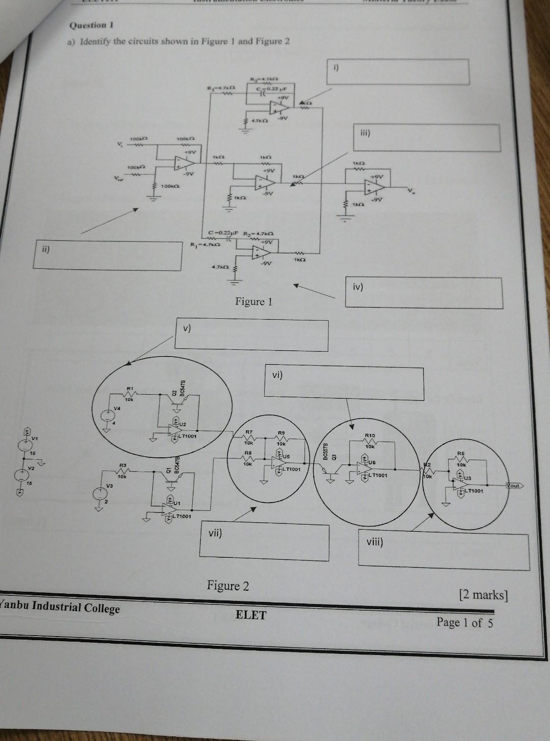 Solved Question 1 a) Identify the circuits shown in Figure 1 | Chegg.com