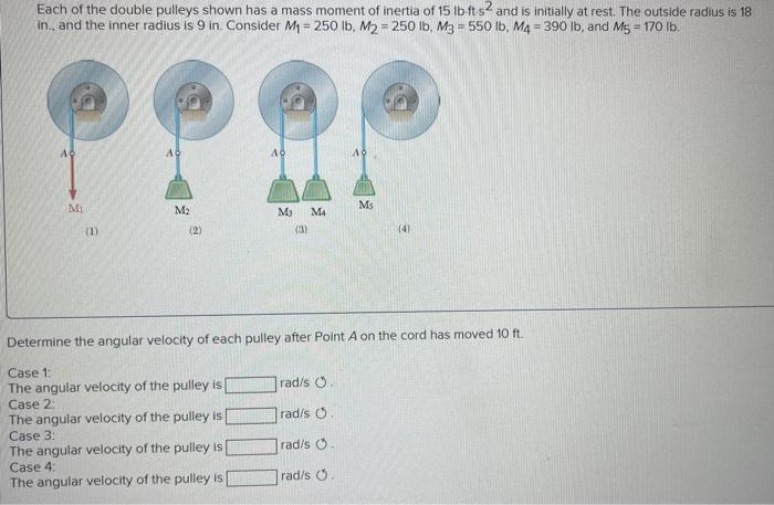 Solved Each of the double pulleys shown has a mass moment of | Chegg.com