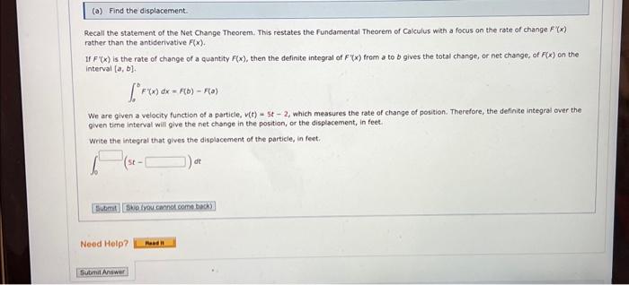 Solved Recall the statement of the Net Change Theorem. This | Chegg.com