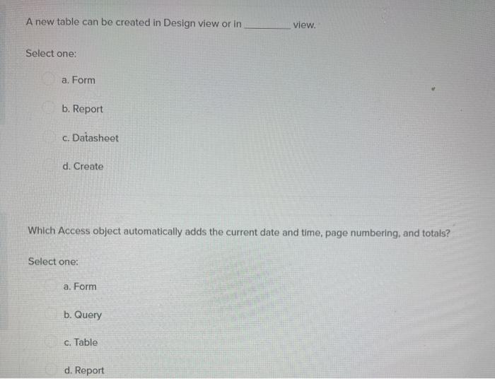 Solved Matching First step when creating a new database | Chegg.com