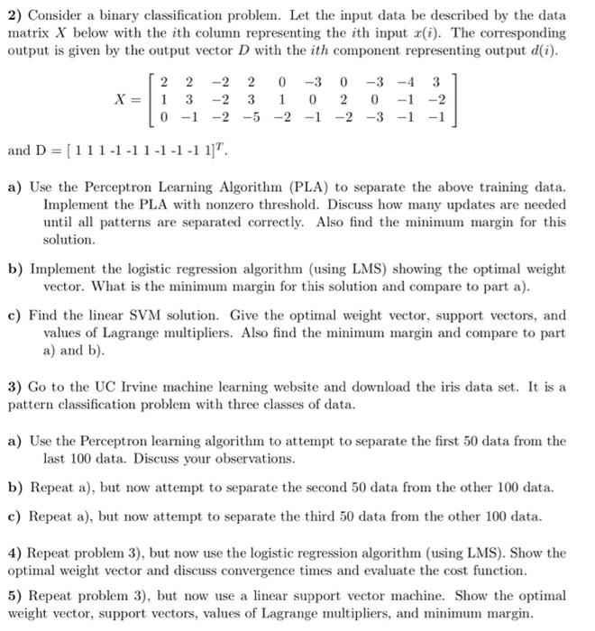 2) Consider a binary classification problem. Let the | Chegg.com