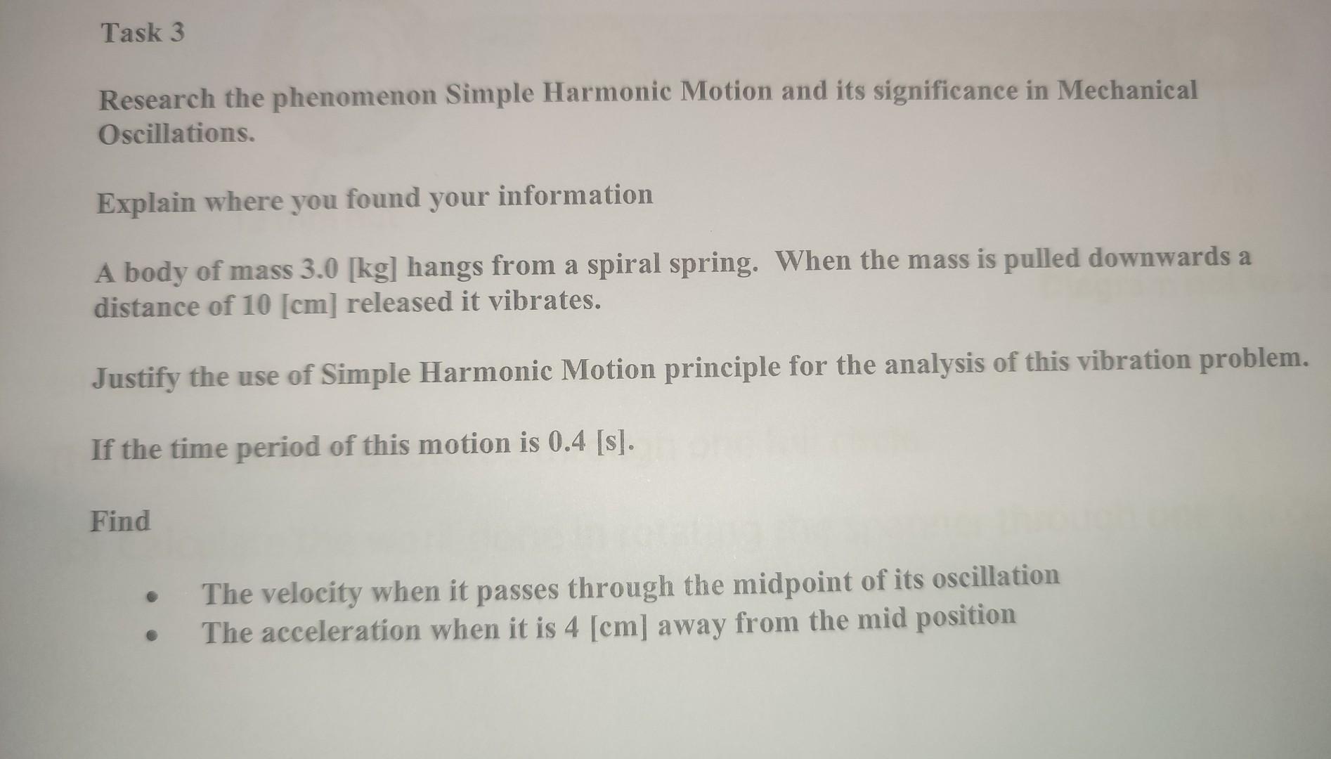 Solved Research the phenomenon Simple Harmonic Motion and | Chegg.com