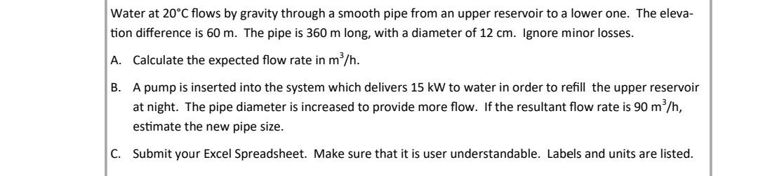 Solved Water at 20°C flows by gravity through a smooth pipe | Chegg.com