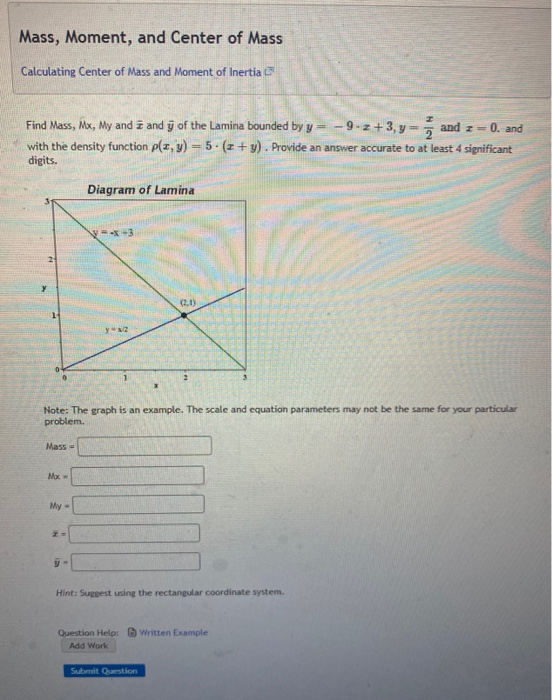 Solved Mass, Moment, and Center of Mass Calculating Center | Chegg.com