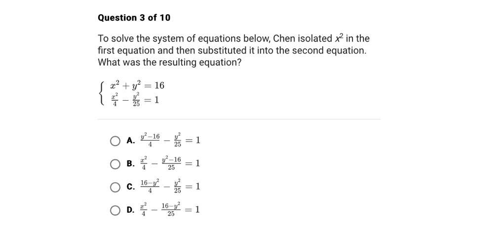 Solved Question 3 ﻿of 10To solve the system of equations | Chegg.com
