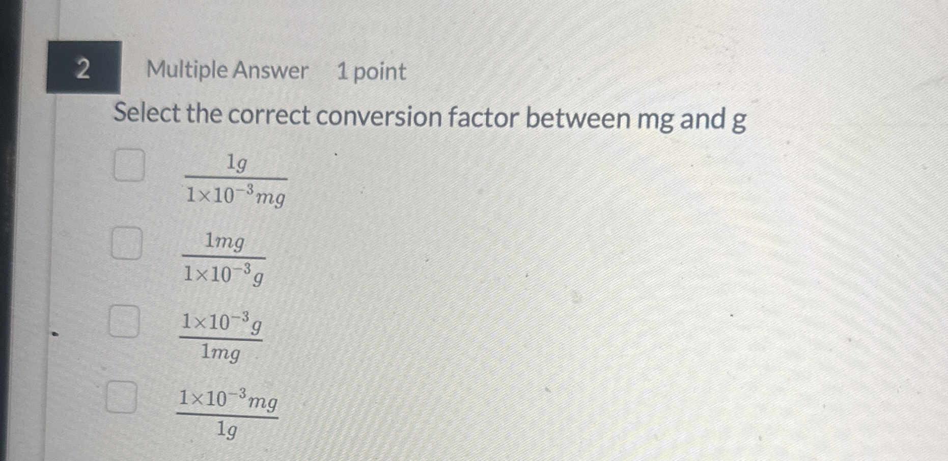 Select the correct conversion factor between mg and | Chegg.com