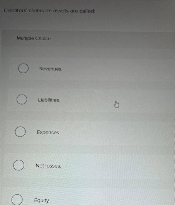Solved Creditors' claims on assets are called Multiple