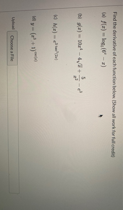 Solved Find the derivative of each function below. (Show all | Chegg.com