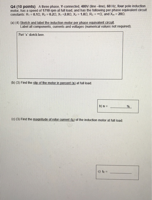 Solved Q4 (10 points) A three phase, Y-connected, 480V | Chegg.com