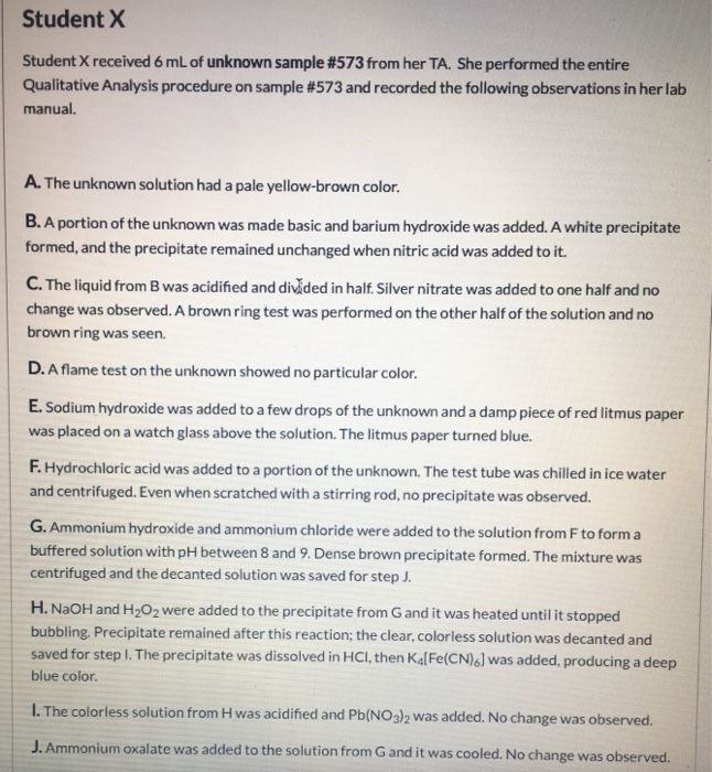 Solved Student X Student X Received 6 Ml Of Unknown Sampl Chegg Com