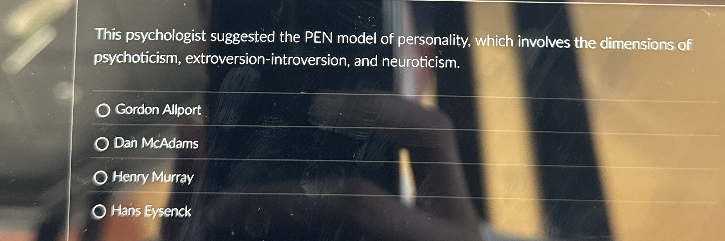 High Quality SOLUTION This psychologist suggested the PEN model of ...
