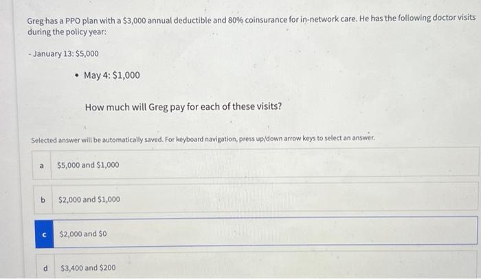 Greg has a PPO plan with a $3,000 annual deductible | Chegg.com