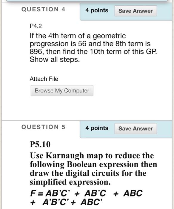 Solved QUESTION 4 4 points Save Answer P4.2 If the 4th term | Chegg.com