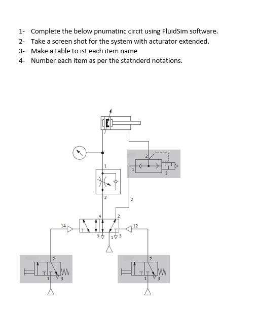 1- Complete the below pnumatinc circit using FluidSim | Chegg.com