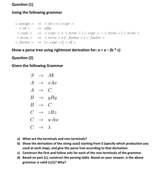 Solved Using The Following Grammar →= Expr | Chegg.com