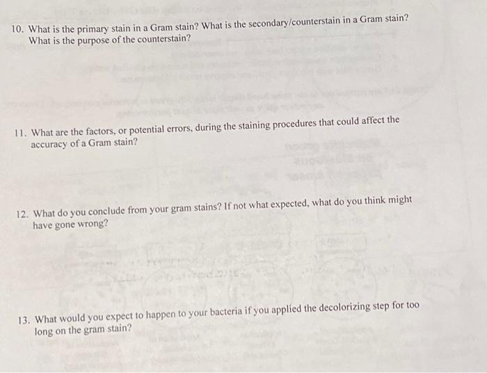 Solved 10. What is the primary stain in a Gram stain? What | Chegg.com